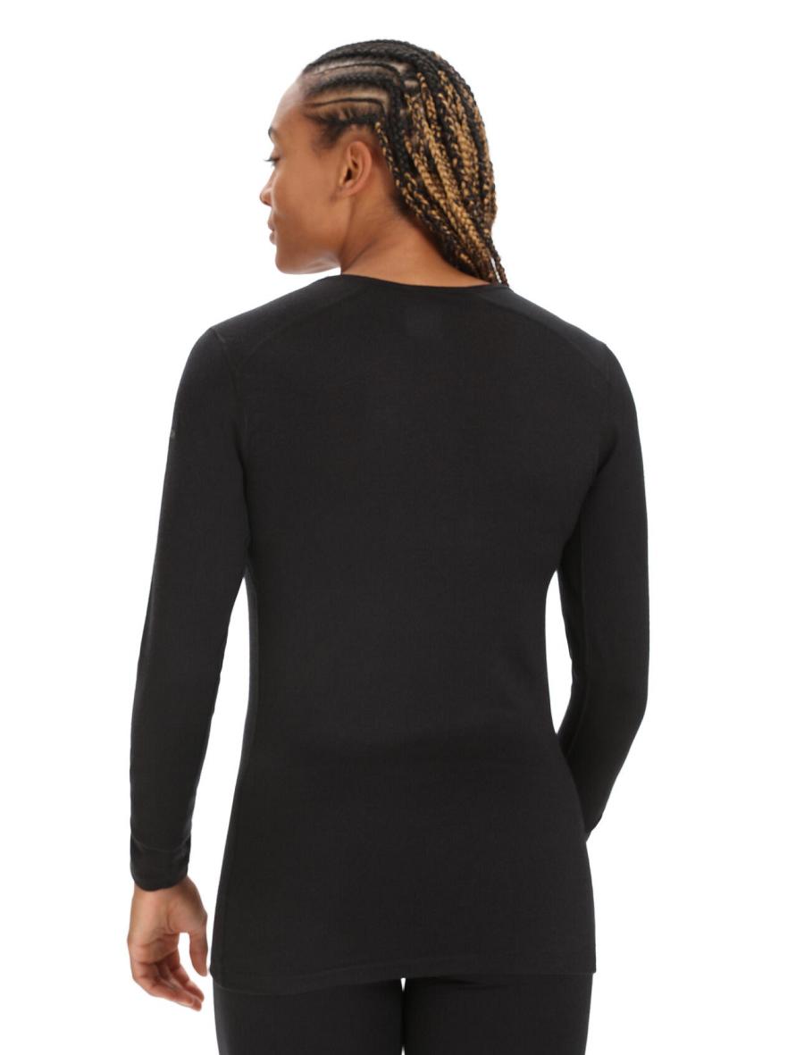 Black Women's Icebreaker Merino 200 Oasis Long Sleeve V Neck Thermal Top Base Layers | USA 1853RVDW